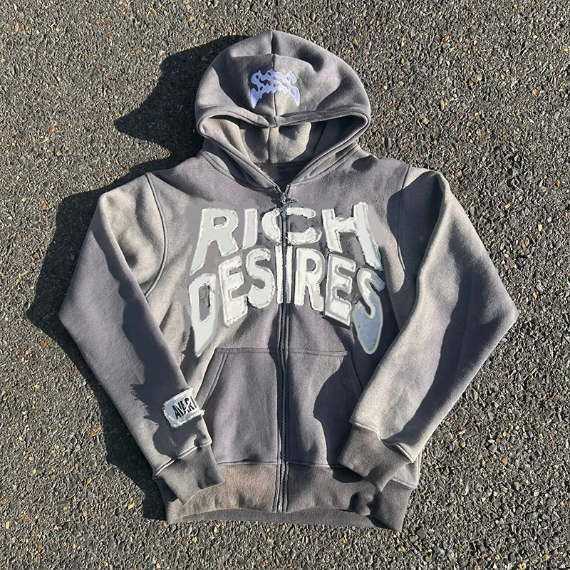 zipper up embroidery hoodie